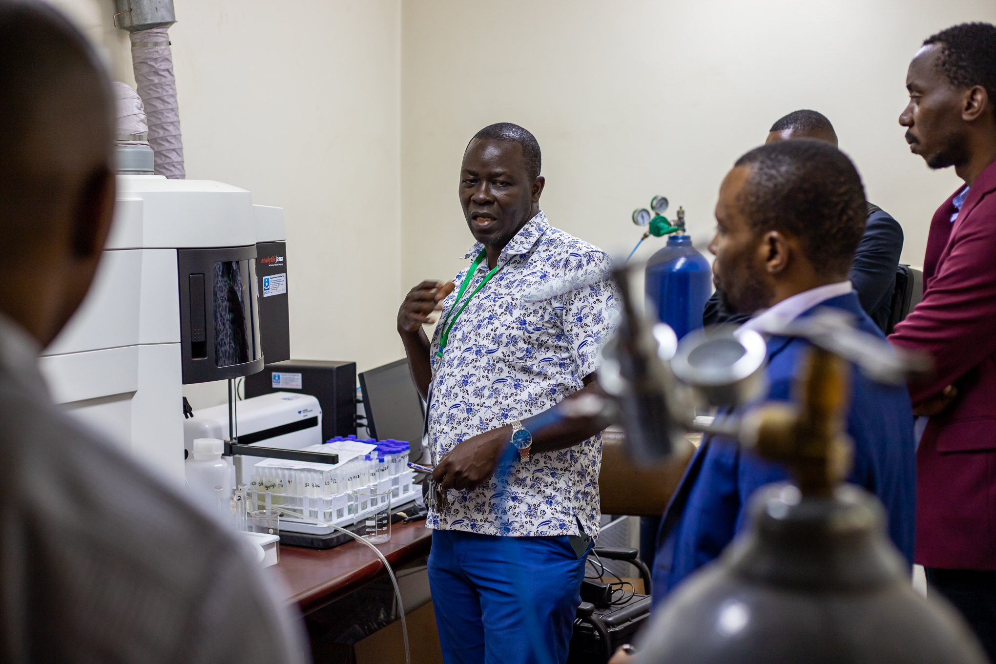 Hands-on demonstration of analytical equipment during lab tour